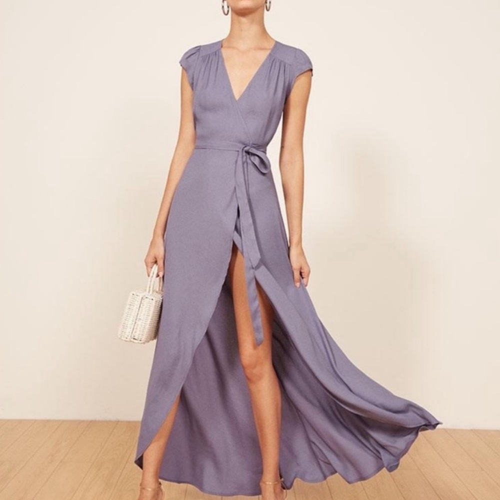 Reformation Size S Purple Orchid Chamomile Cap Sleeve Wrap Maxi Dress